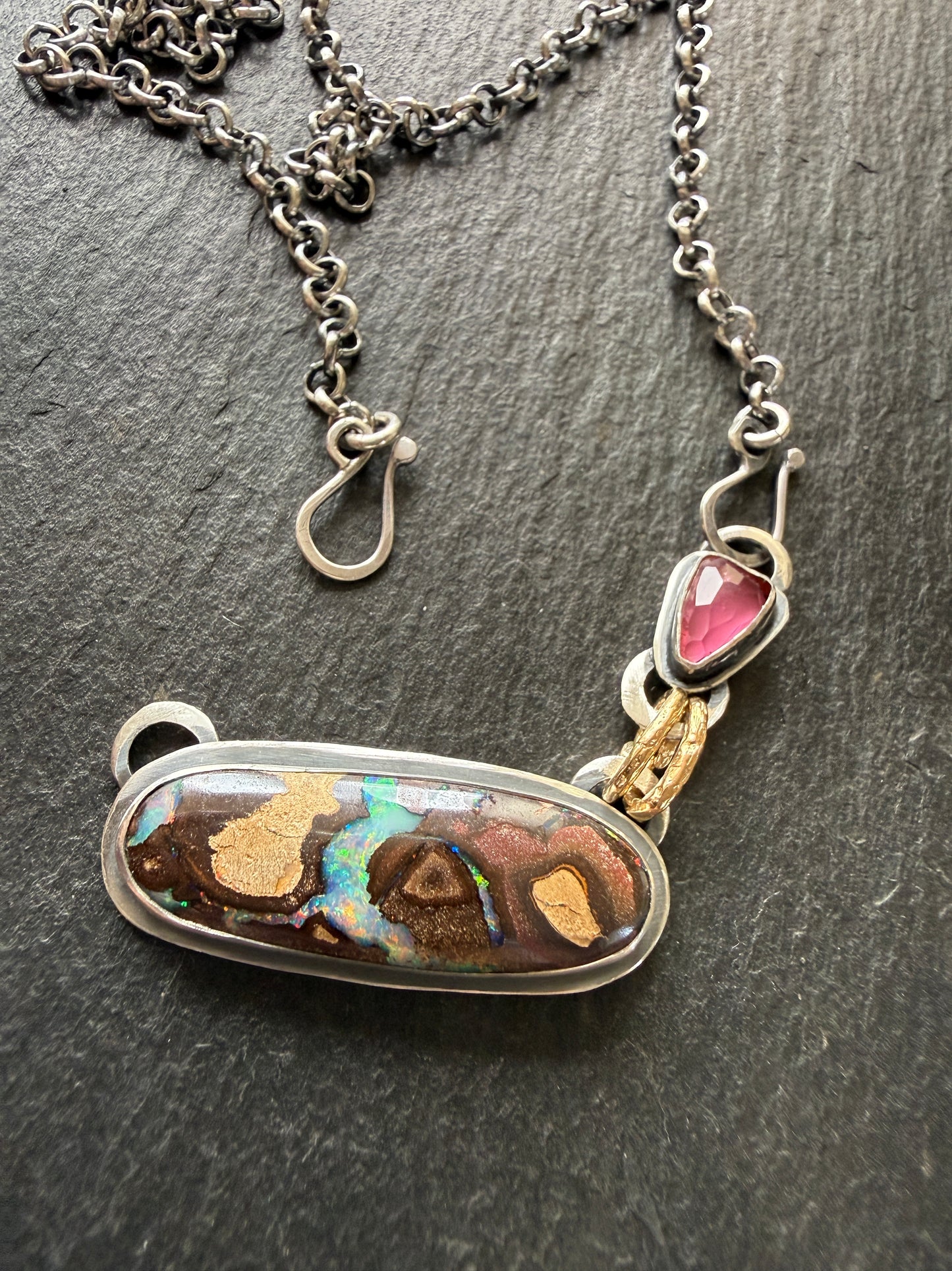 Boulder Opal and Pink Tourmaline Pendant