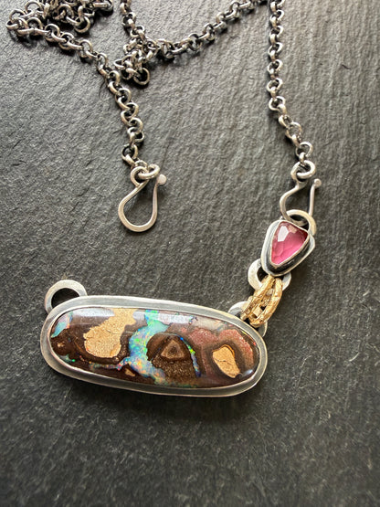 Boulder Opal and Pink Tourmaline Pendant