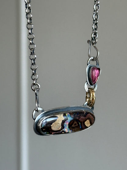 Boulder Opal and Pink Tourmaline Pendant