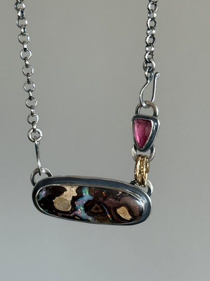 Boulder Opal and Pink Tourmaline Pendant