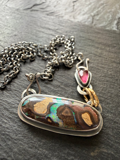 Boulder Opal and Pink Tourmaline Pendant