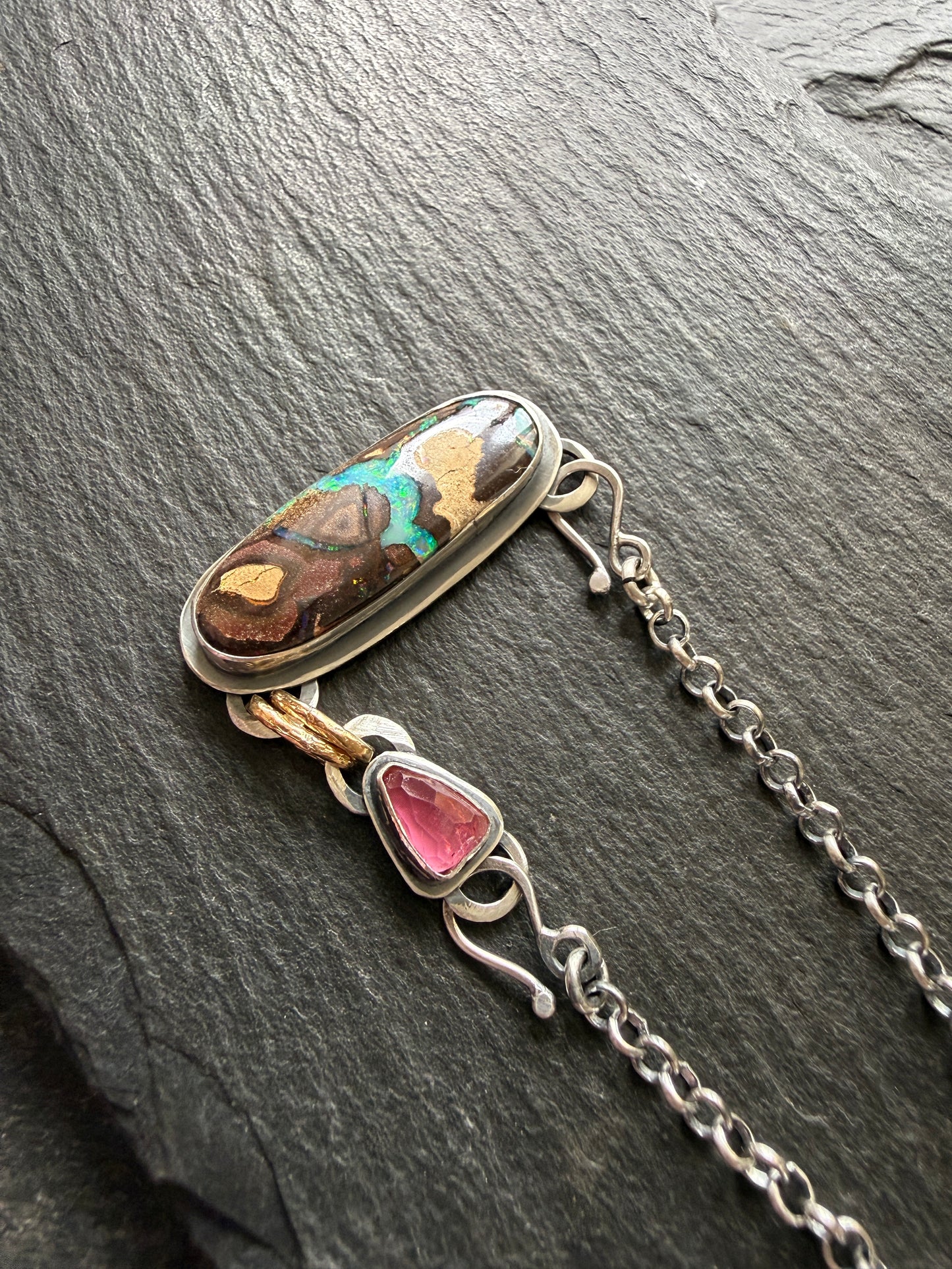 Boulder Opal and Pink Tourmaline Pendant