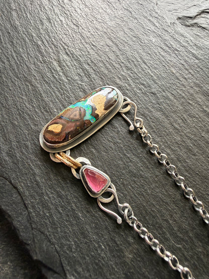 Boulder Opal and Pink Tourmaline Pendant