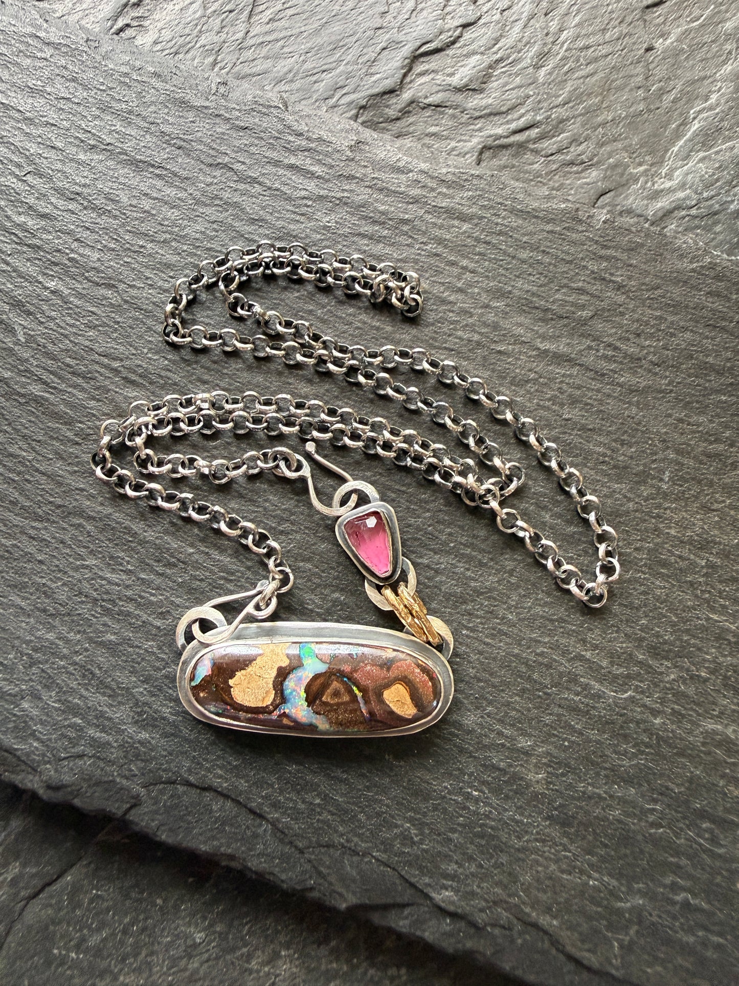 Boulder Opal and Pink Tourmaline Pendant