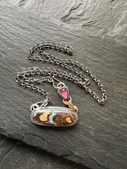 Boulder Opal and Pink Tourmaline Pendant
