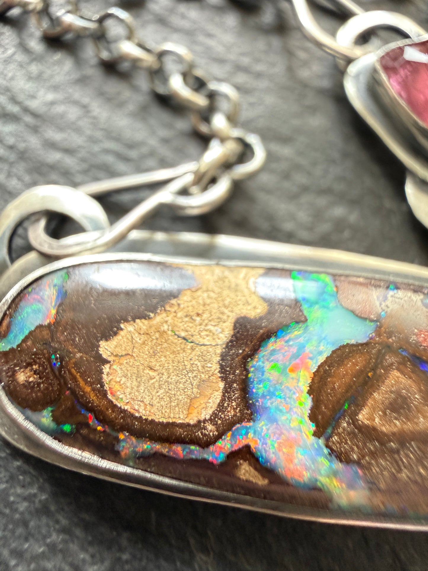 Boulder Opal and Pink Tourmaline Pendant