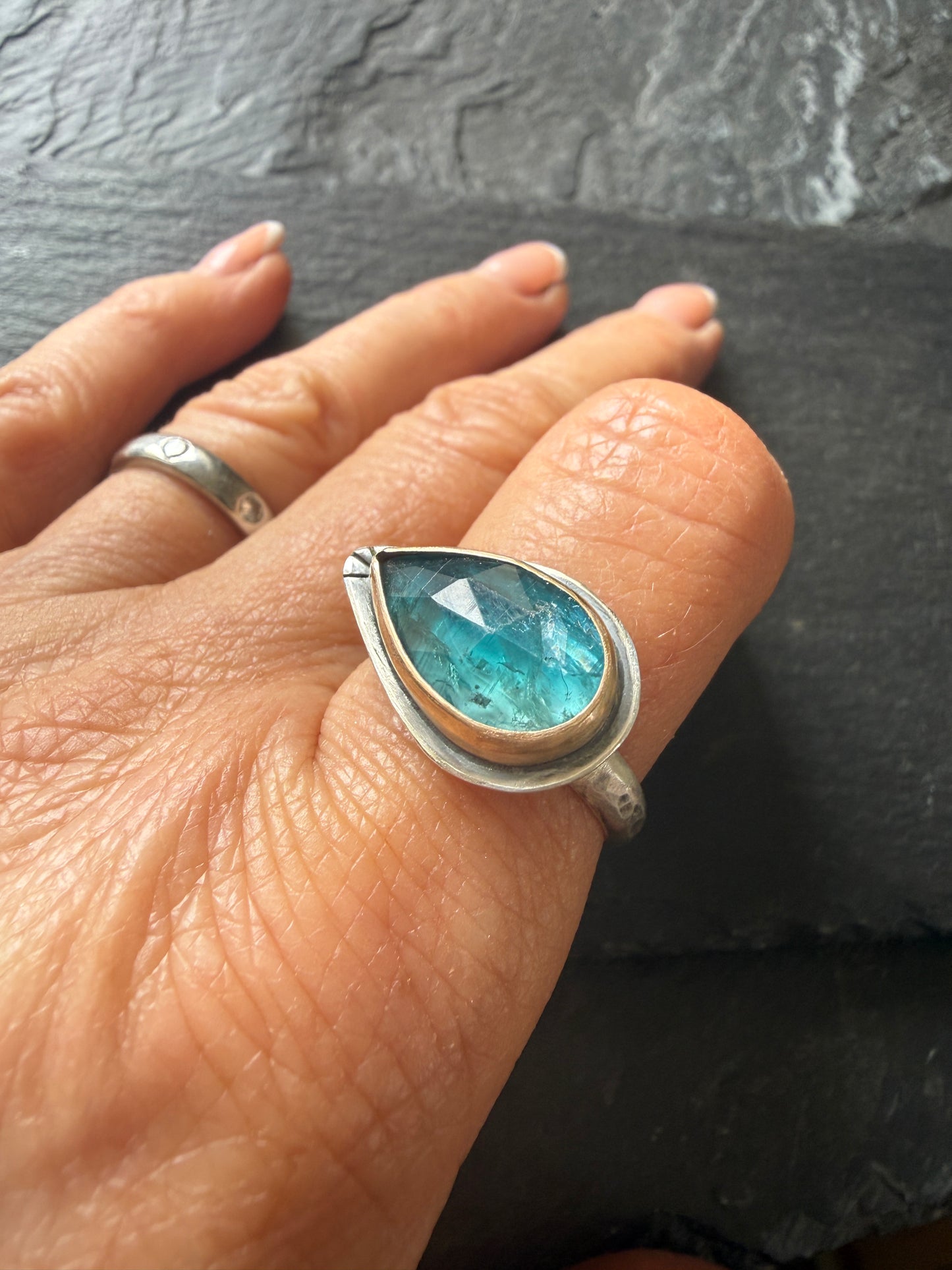 Teal Kyanite Ring US 8 1/4 UK Q