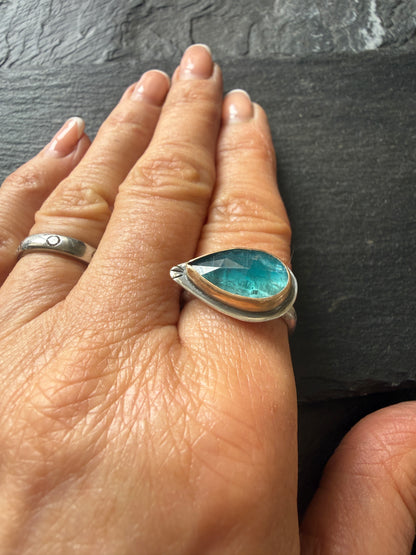 Teal Kyanite Ring US 8 1/4 UK Q