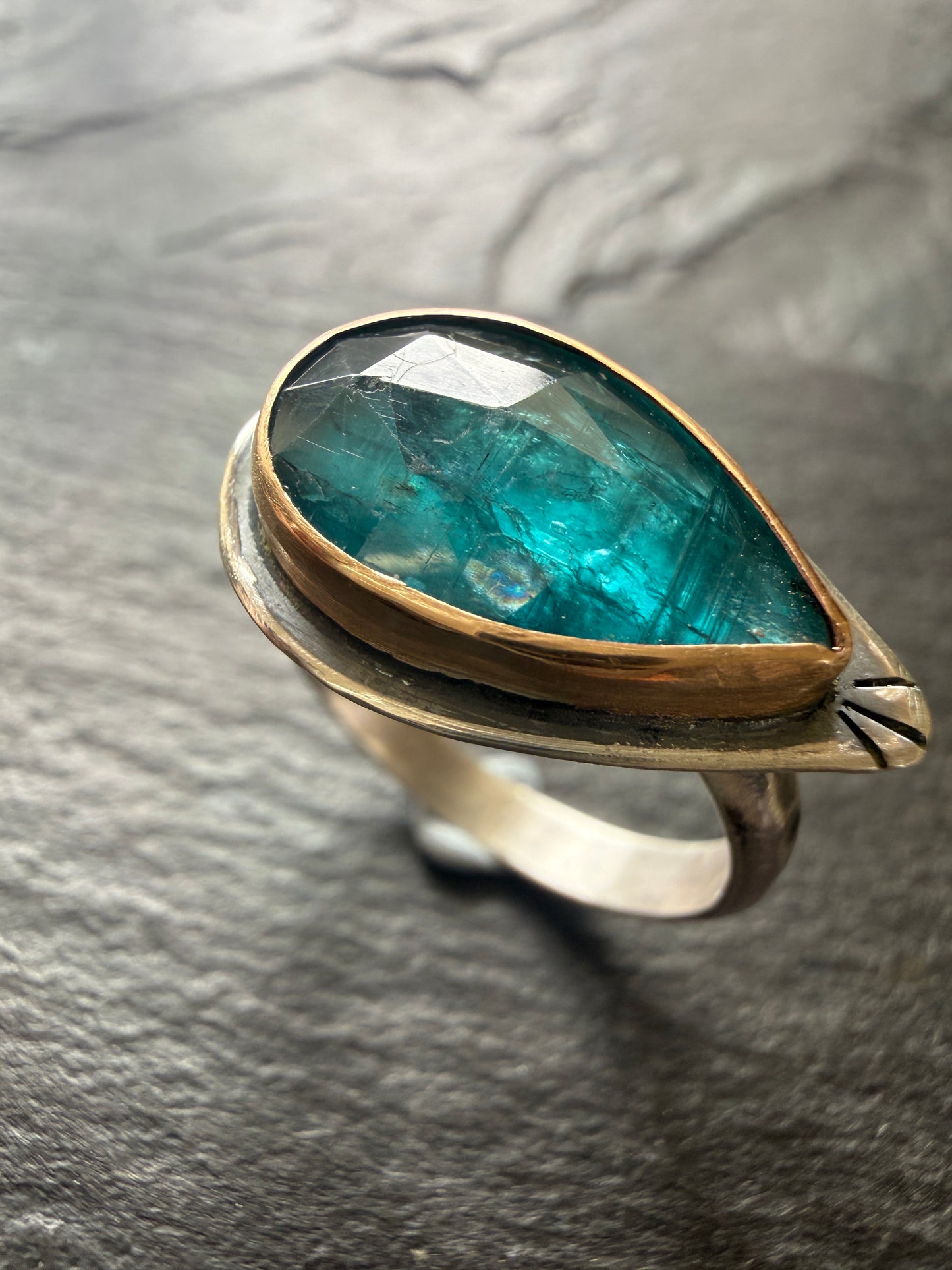 Teal Kyanite Ring US 8 1/4 UK Q