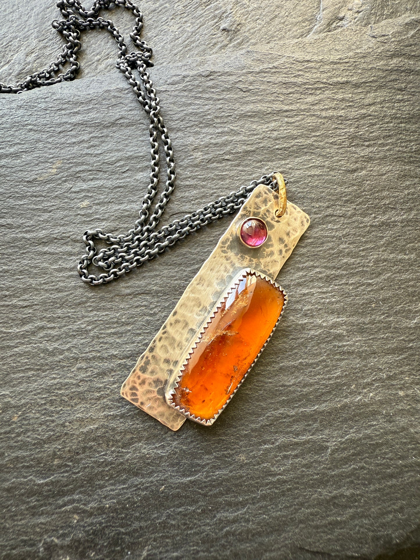 Hessonite Garnet Tag Necklace