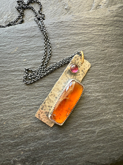 Hessonite Garnet Tag Necklace