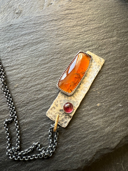 Hessonite Garnet Tag Necklace
