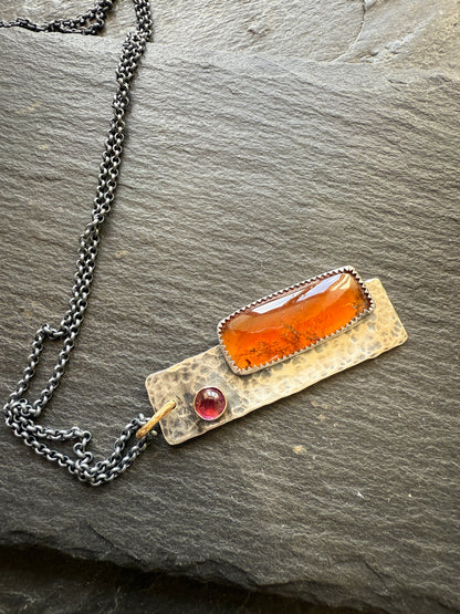 Hessonite Garnet Tag Necklace