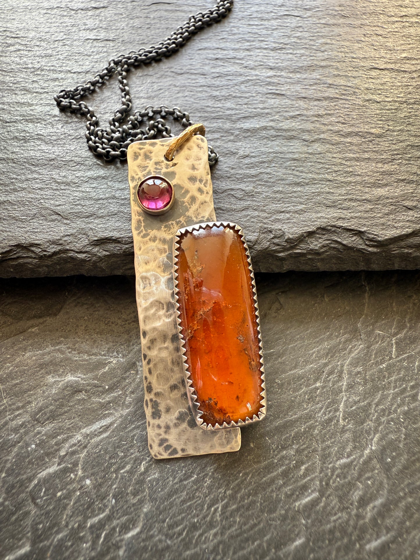 Hessonite Garnet Tag Necklace