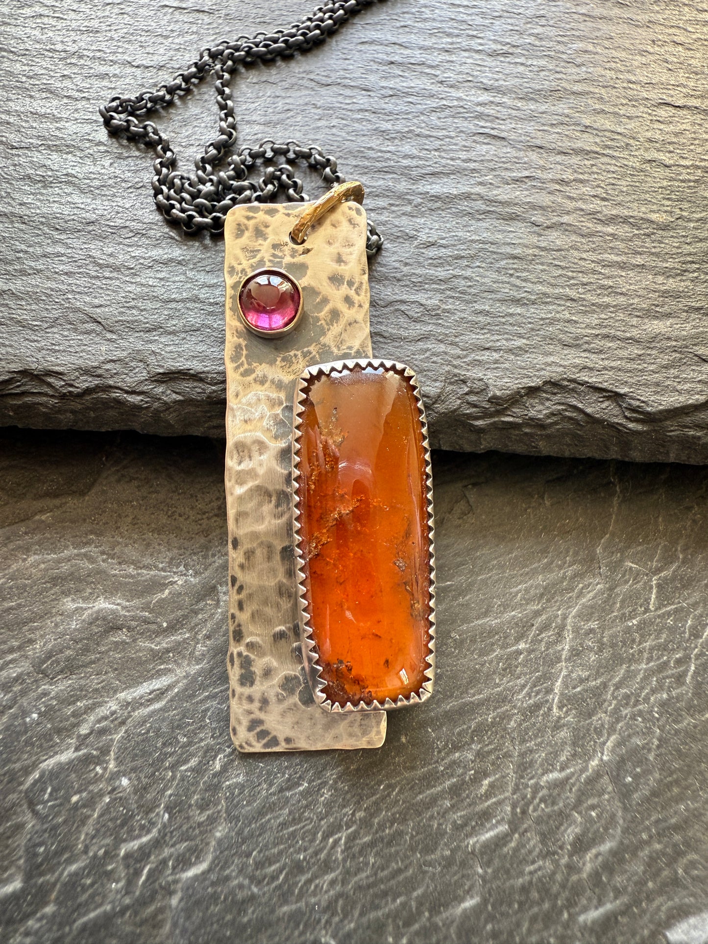 Hessonite Garnet Tag Necklace