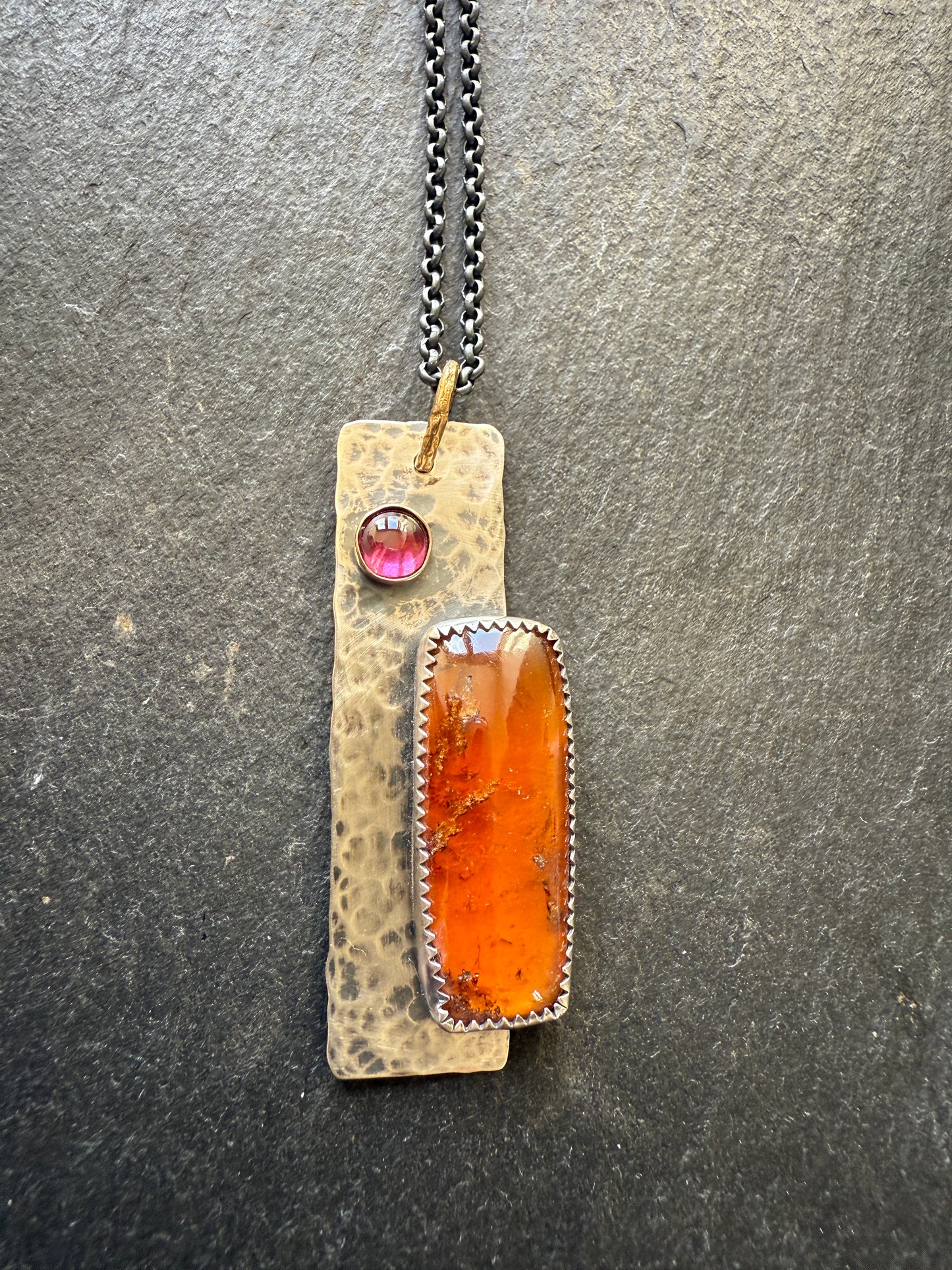 Hessonite Garnet Tag Necklace
