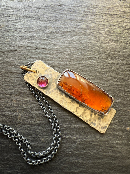 Hessonite Garnet Tag Necklace