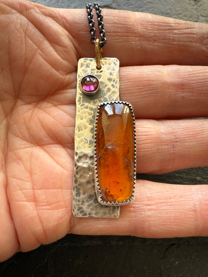 Hessonite Garnet Tag Necklace