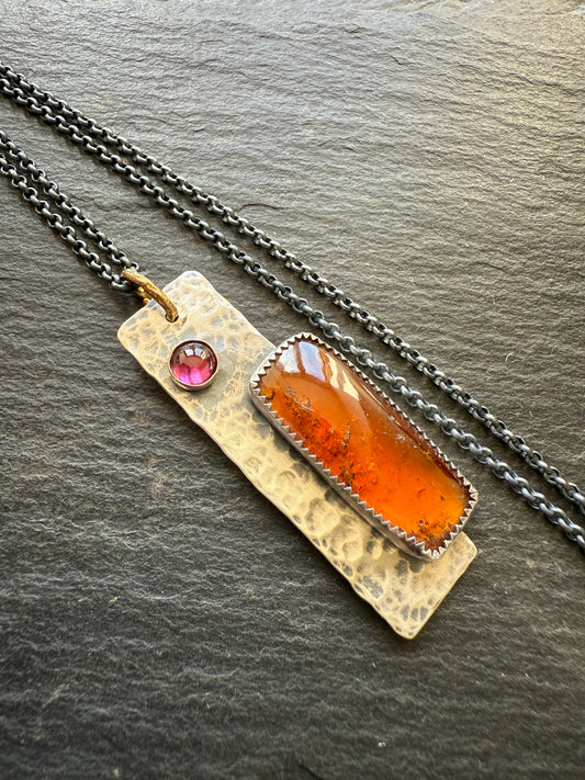 Hessonite Garnet Tag Necklace