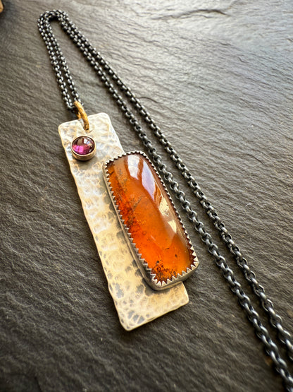 Hessonite Garnet Tag Necklace