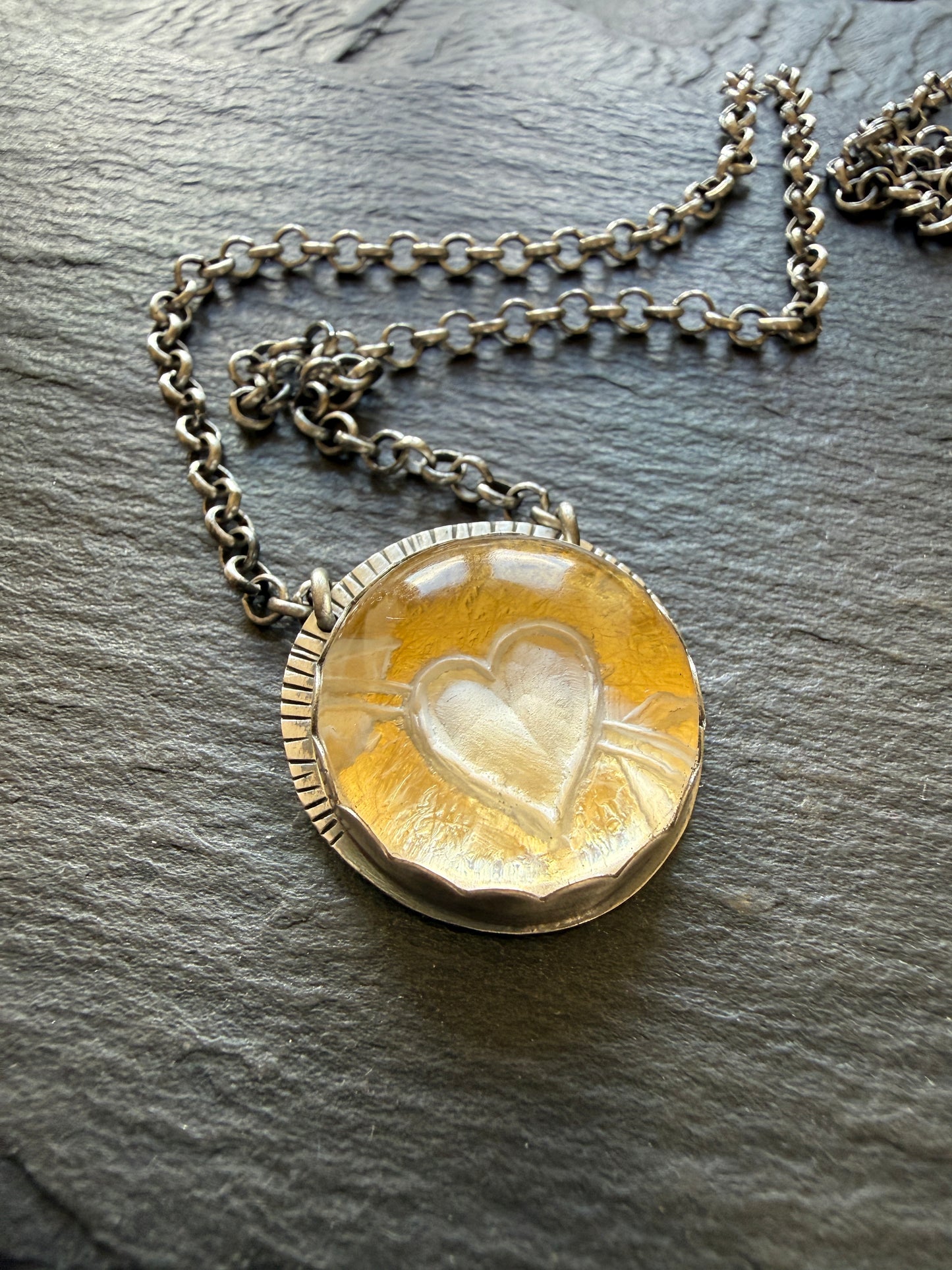 Heart carved Quartz Necklace with 24k Gold