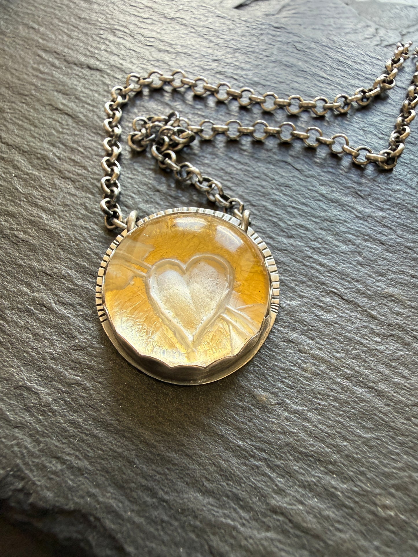 Heart carved Quartz Necklace with 24k Gold