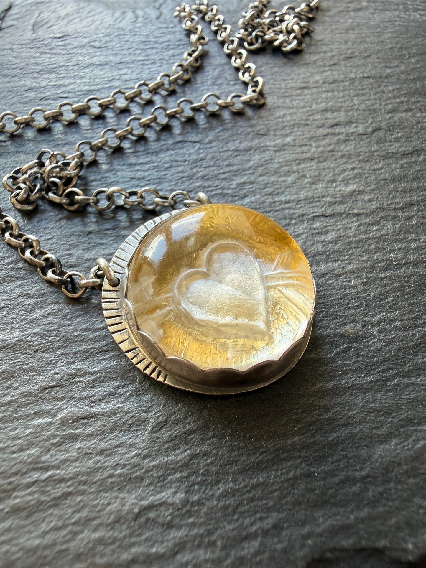 Heart carved Quartz Necklace with 24k Gold