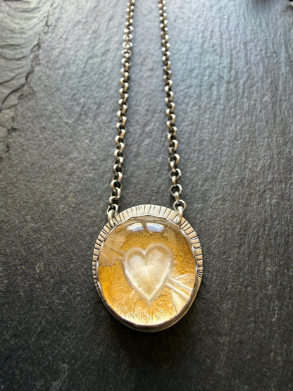 Heart carved Quartz Necklace with 24k Gold