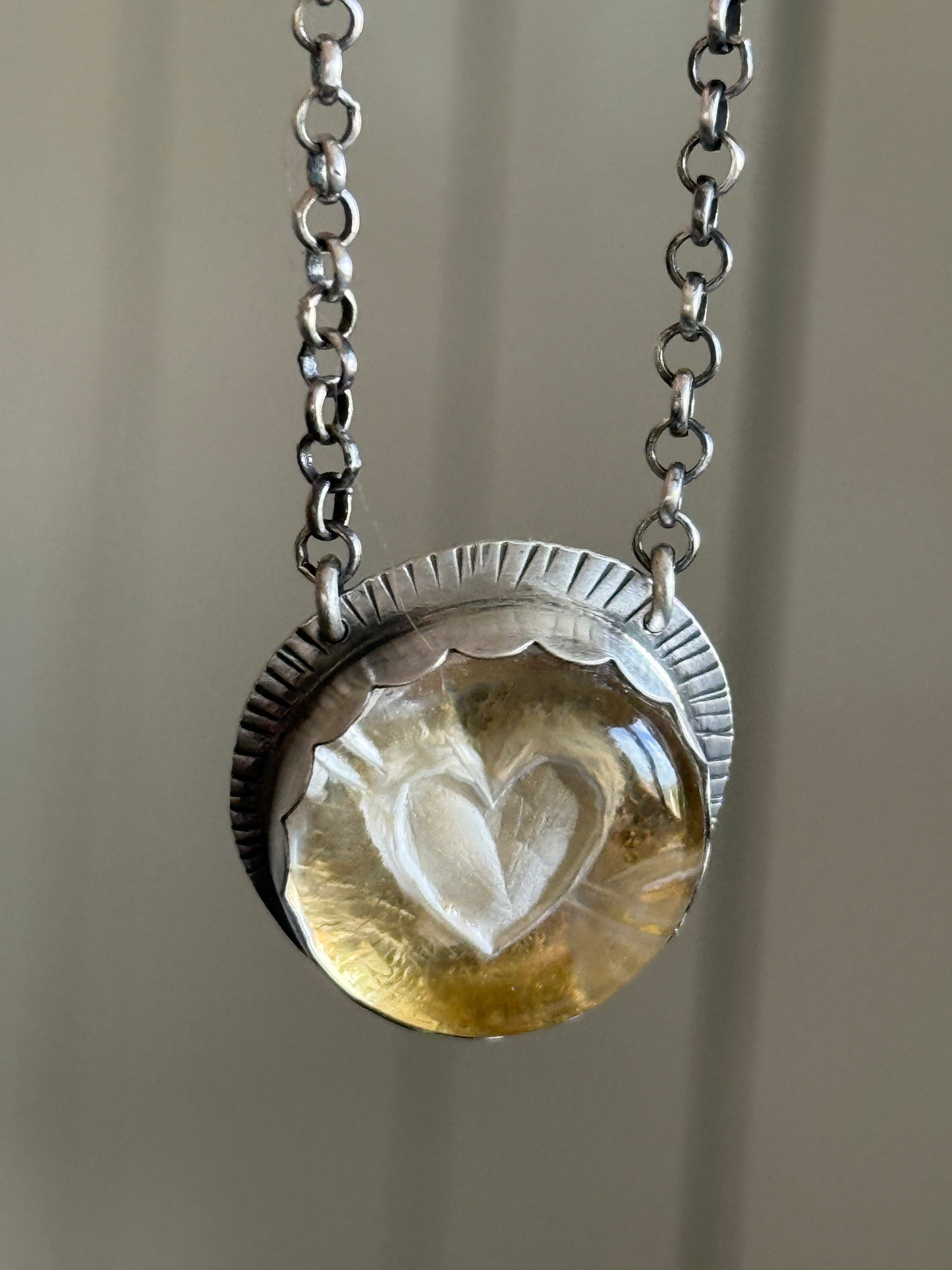 Heart carved Quartz Necklace with 24k Gold