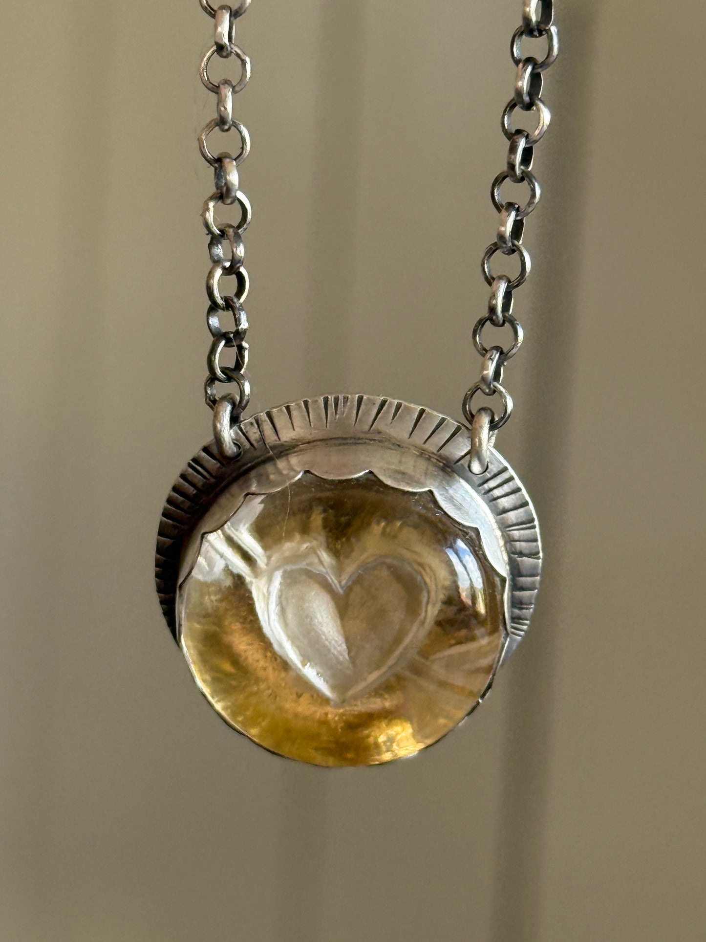Heart carved Quartz Necklace with 24k Gold