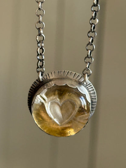 Heart carved Quartz Necklace with 24k Gold