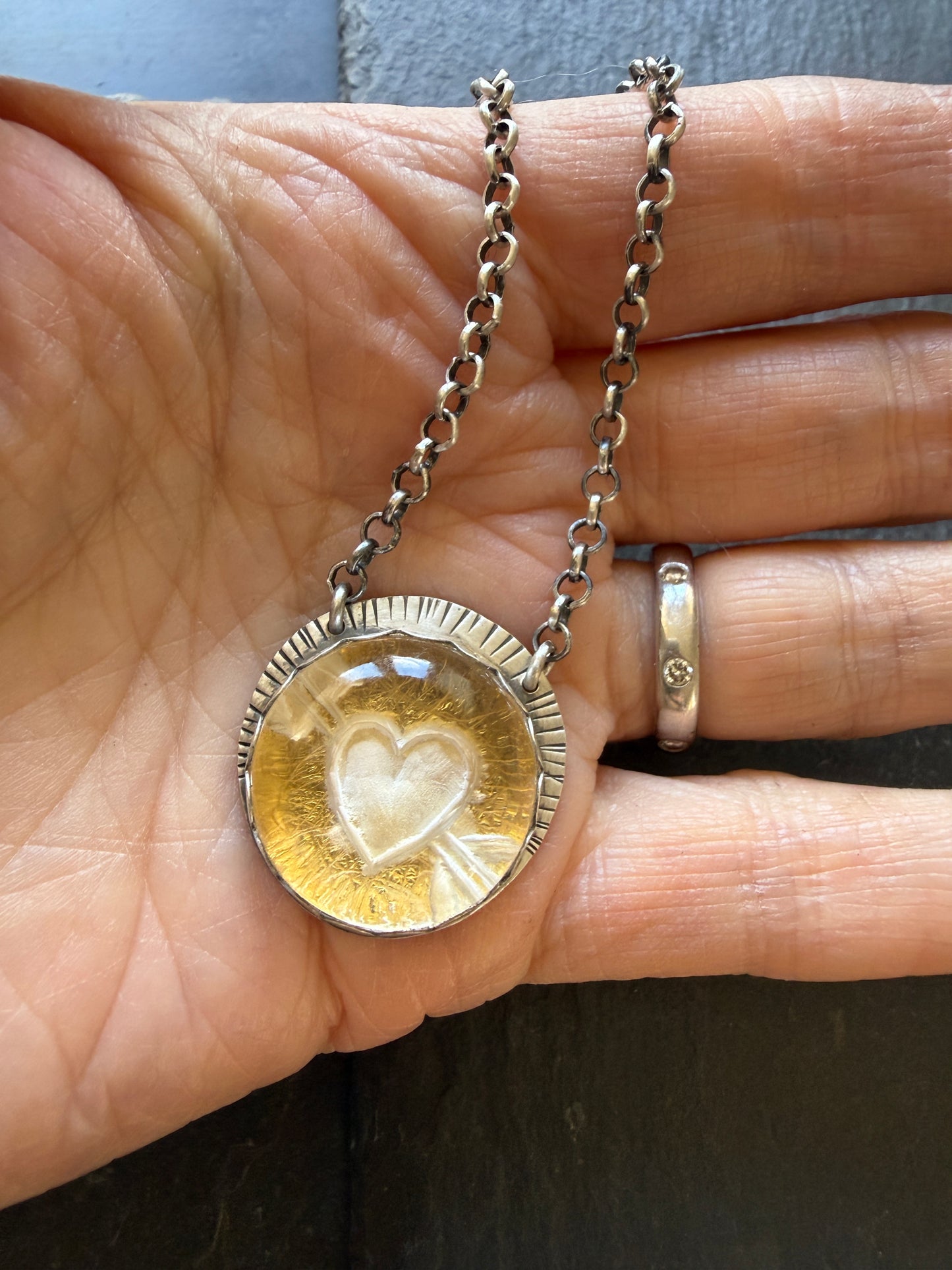 Heart carved Quartz Necklace with 24k Gold