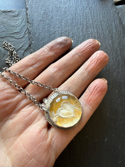 Heart carved Quartz Necklace with 24k Gold