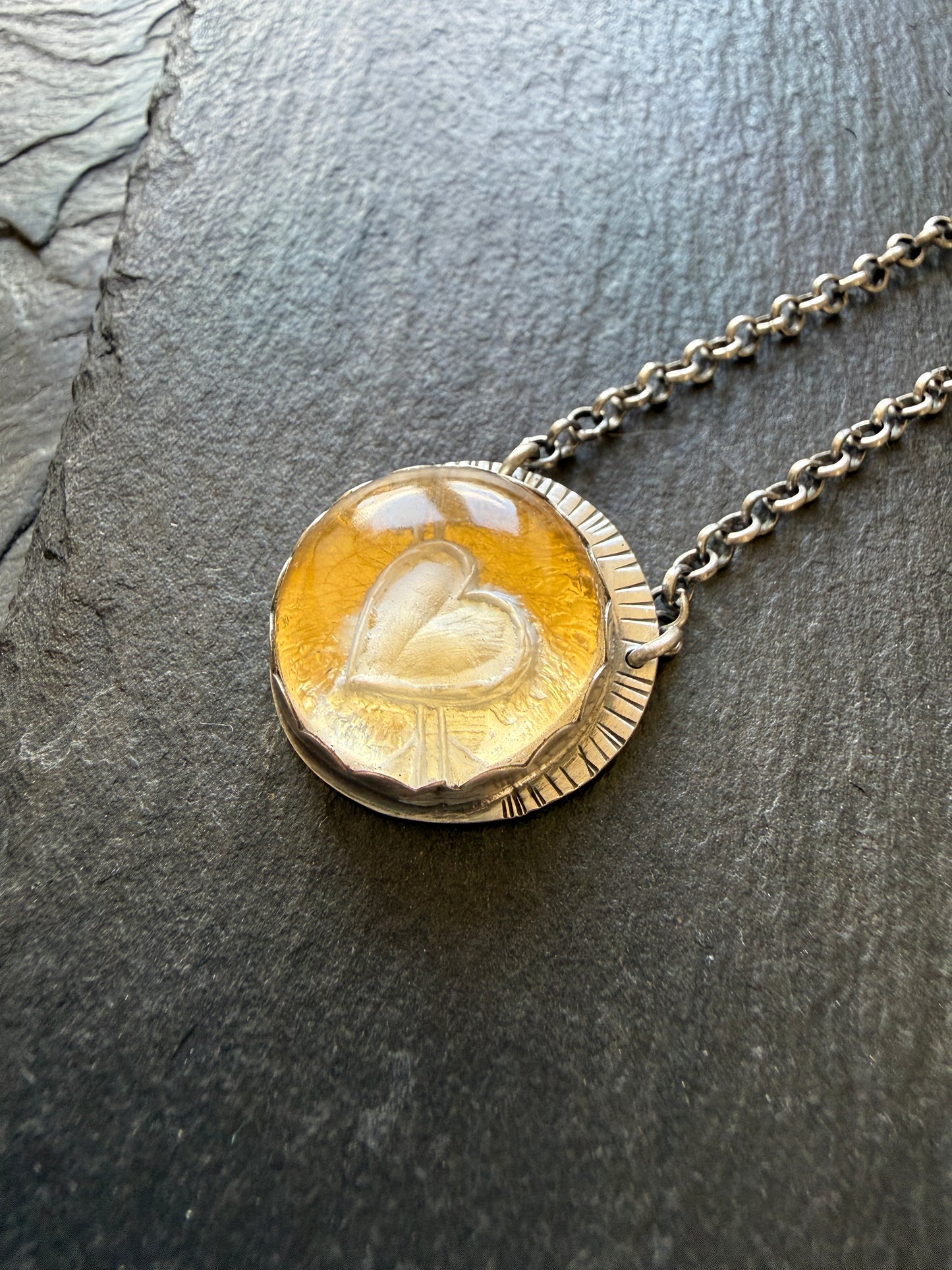 Heart carved Quartz Necklace with 24k Gold