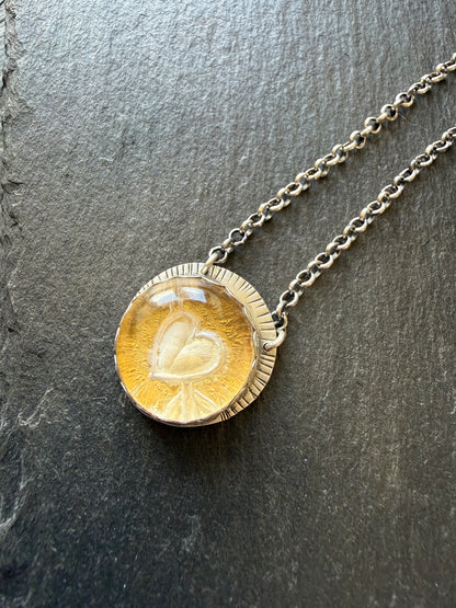 Heart carved Quartz Necklace with 24k Gold