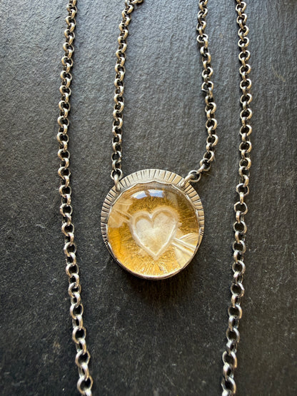 Heart carved Quartz Necklace with 24k Gold