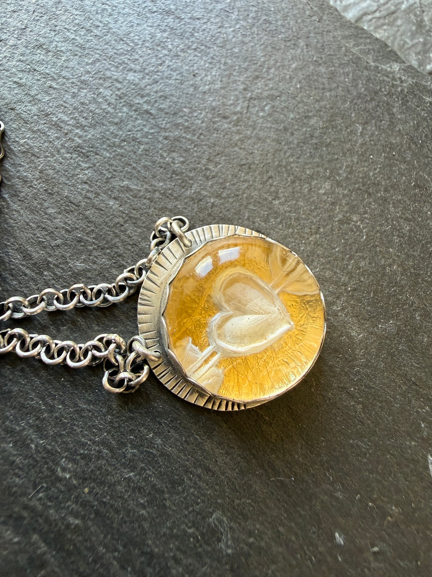 Heart carved Quartz Necklace with 24k Gold