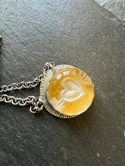 Heart carved Quartz Necklace with 24k Gold