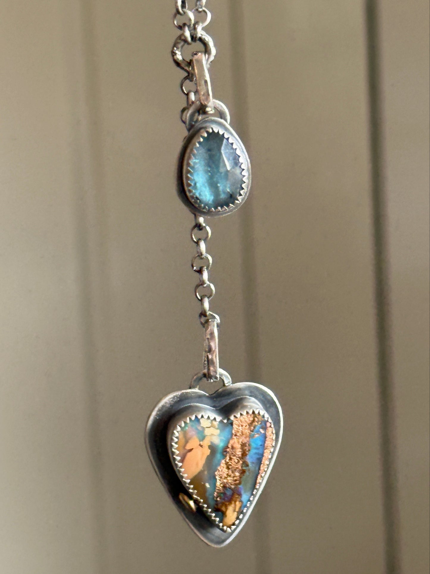 Opal and Kyanite Y Lariat Necklace
