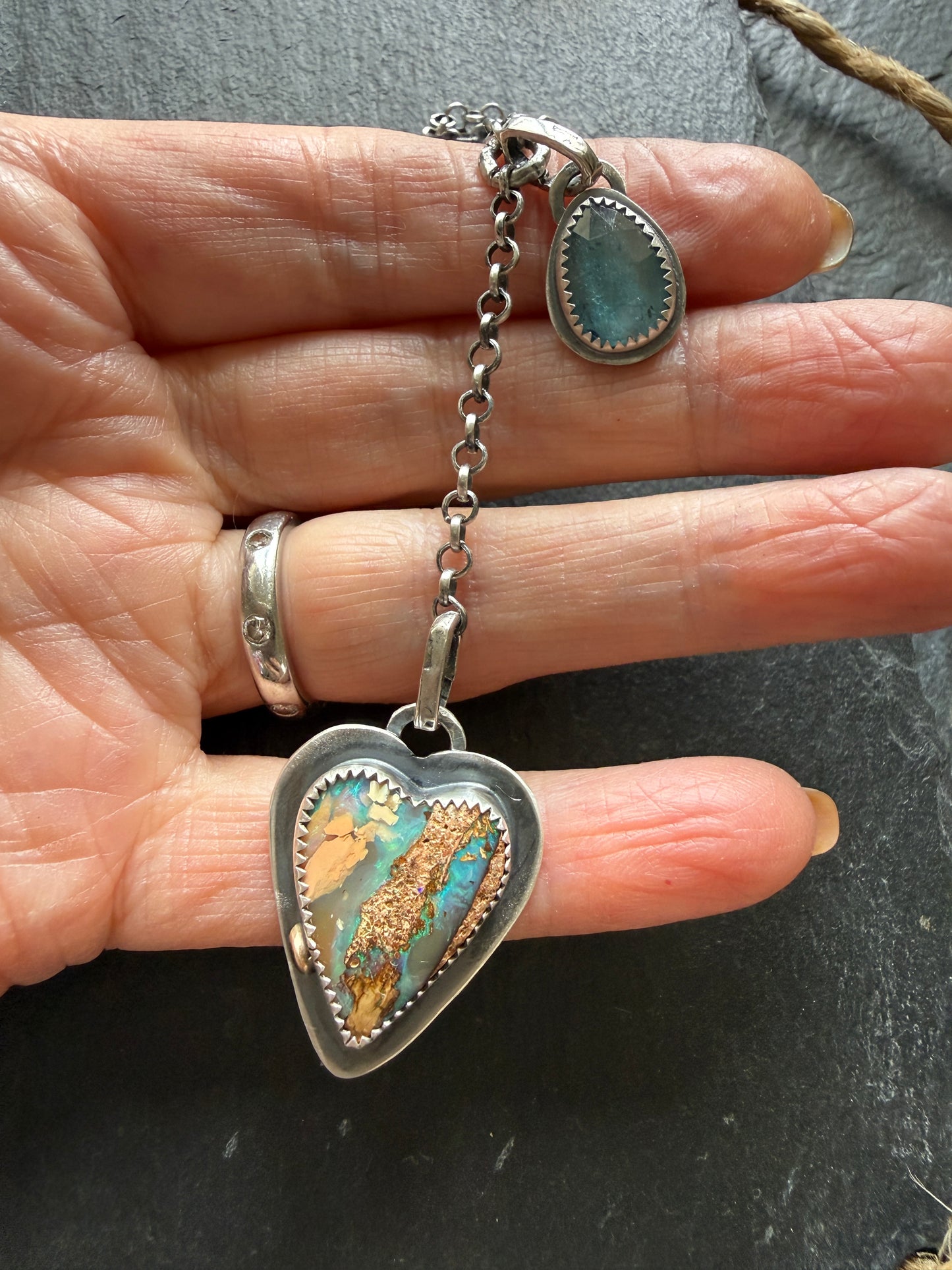 Opal and Kyanite Y Lariat Necklace