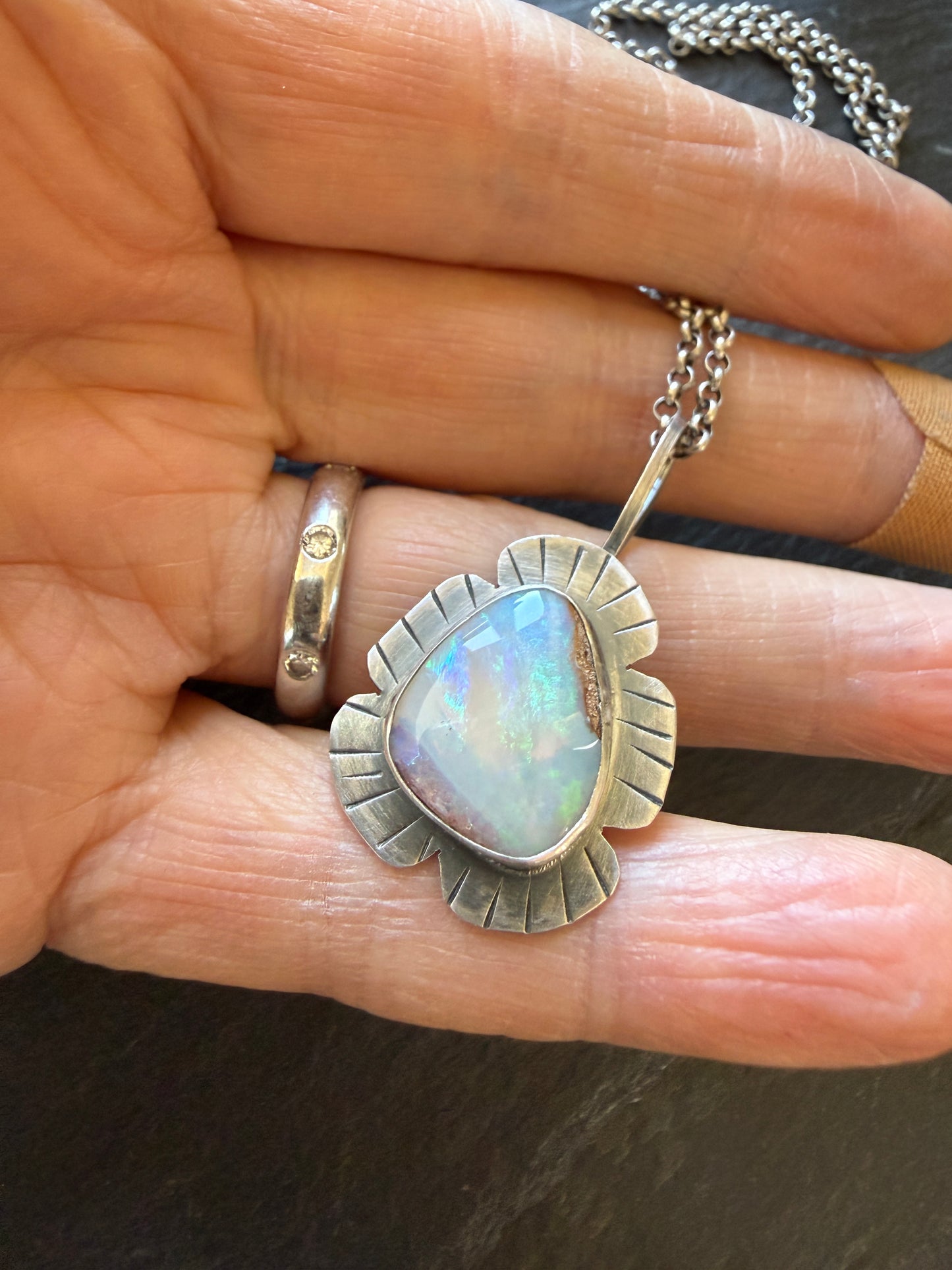 Colourful Opal Pendant Necklace
