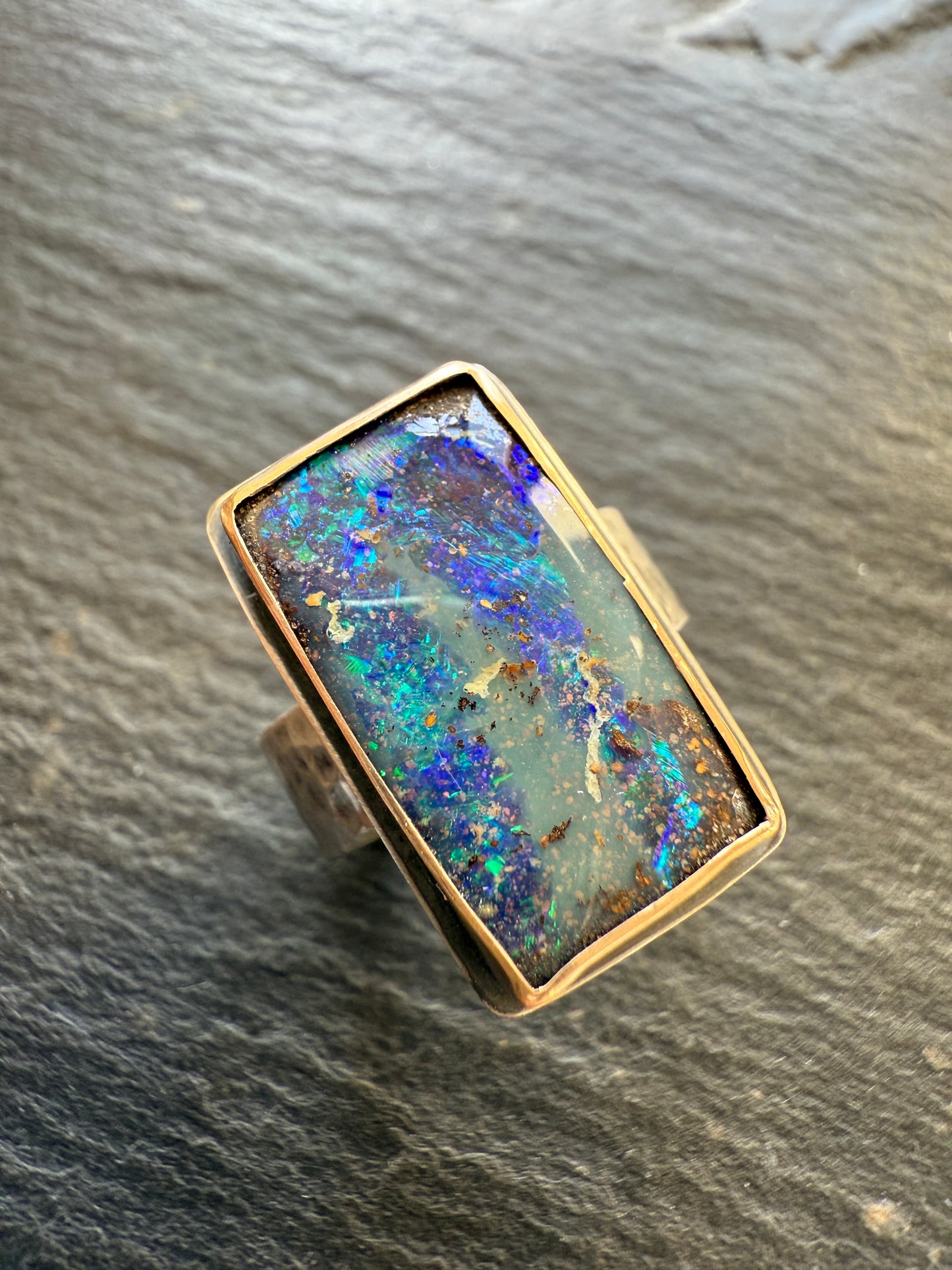 Blue Boulder Opal Ring 7 1/2