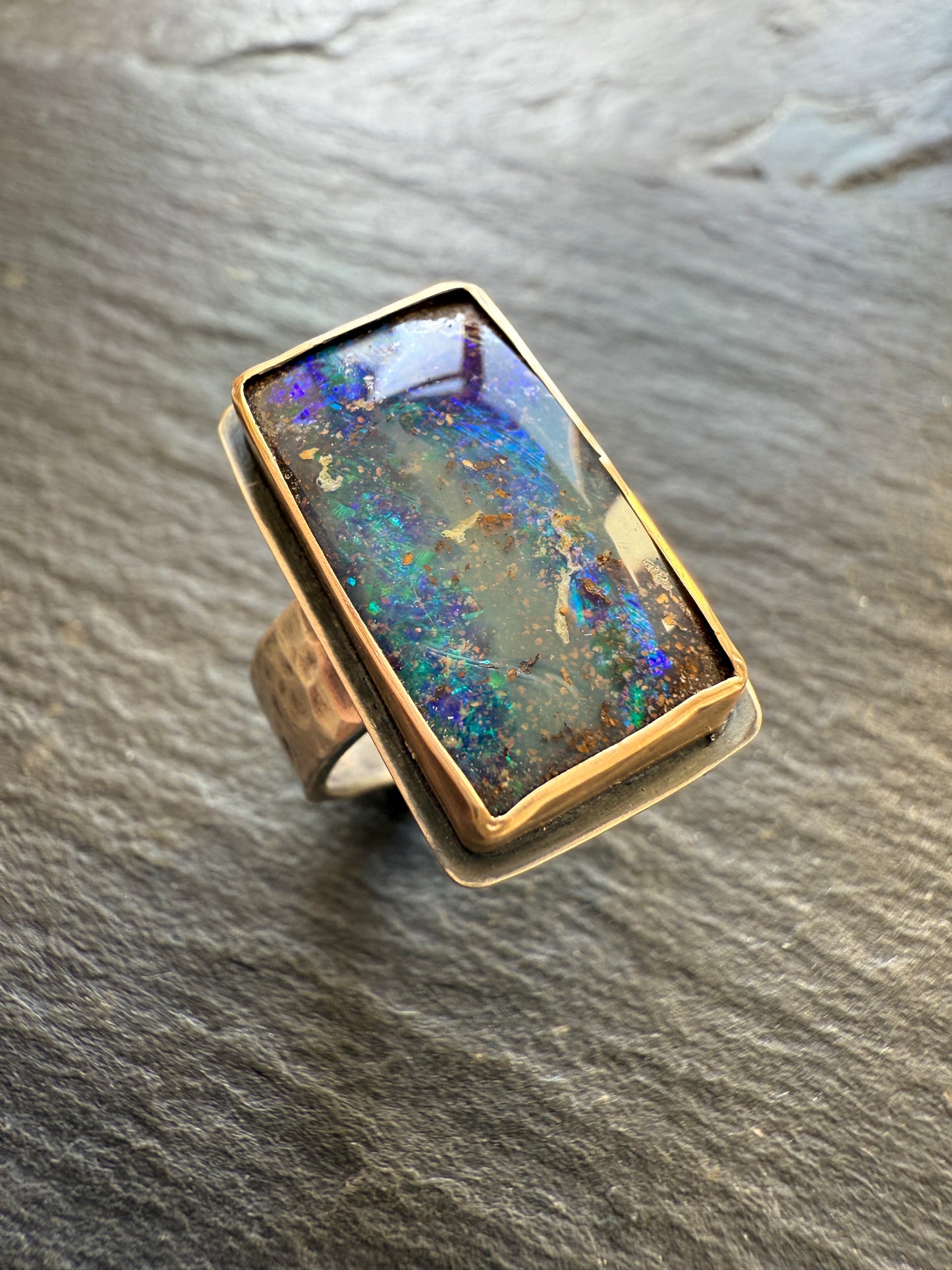 Blue Boulder Opal Ring 7 1/2