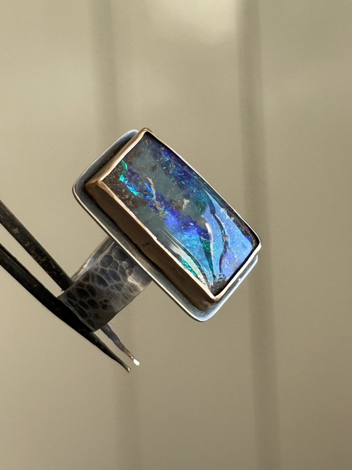 Blue Boulder Opal Ring 7 1/2