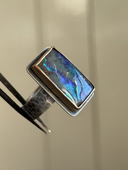 Blue Boulder Opal Ring 7 1/2