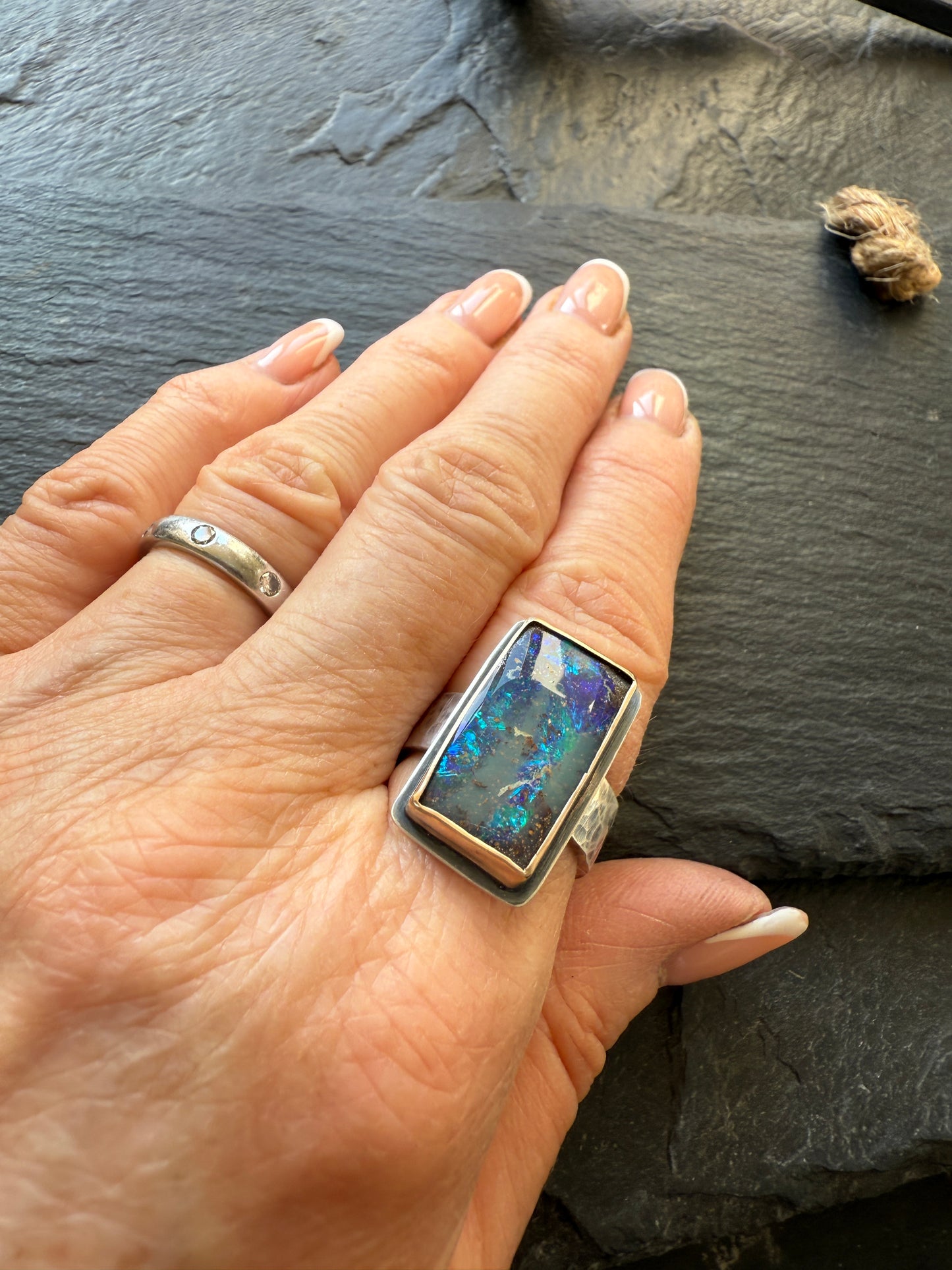 Blue Boulder Opal Ring 7 1/2