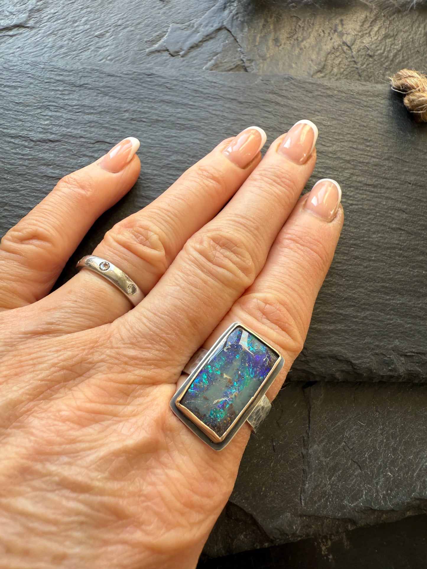 Blue Boulder Opal Ring 7 1/2