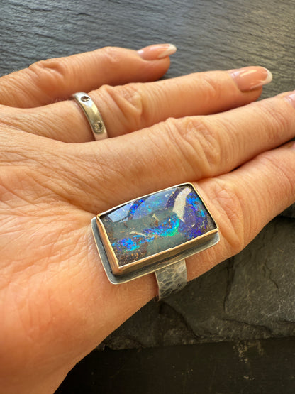 Blue Boulder Opal Ring 7 1/2