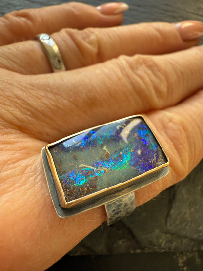 Blue Boulder Opal Ring 7 1/2