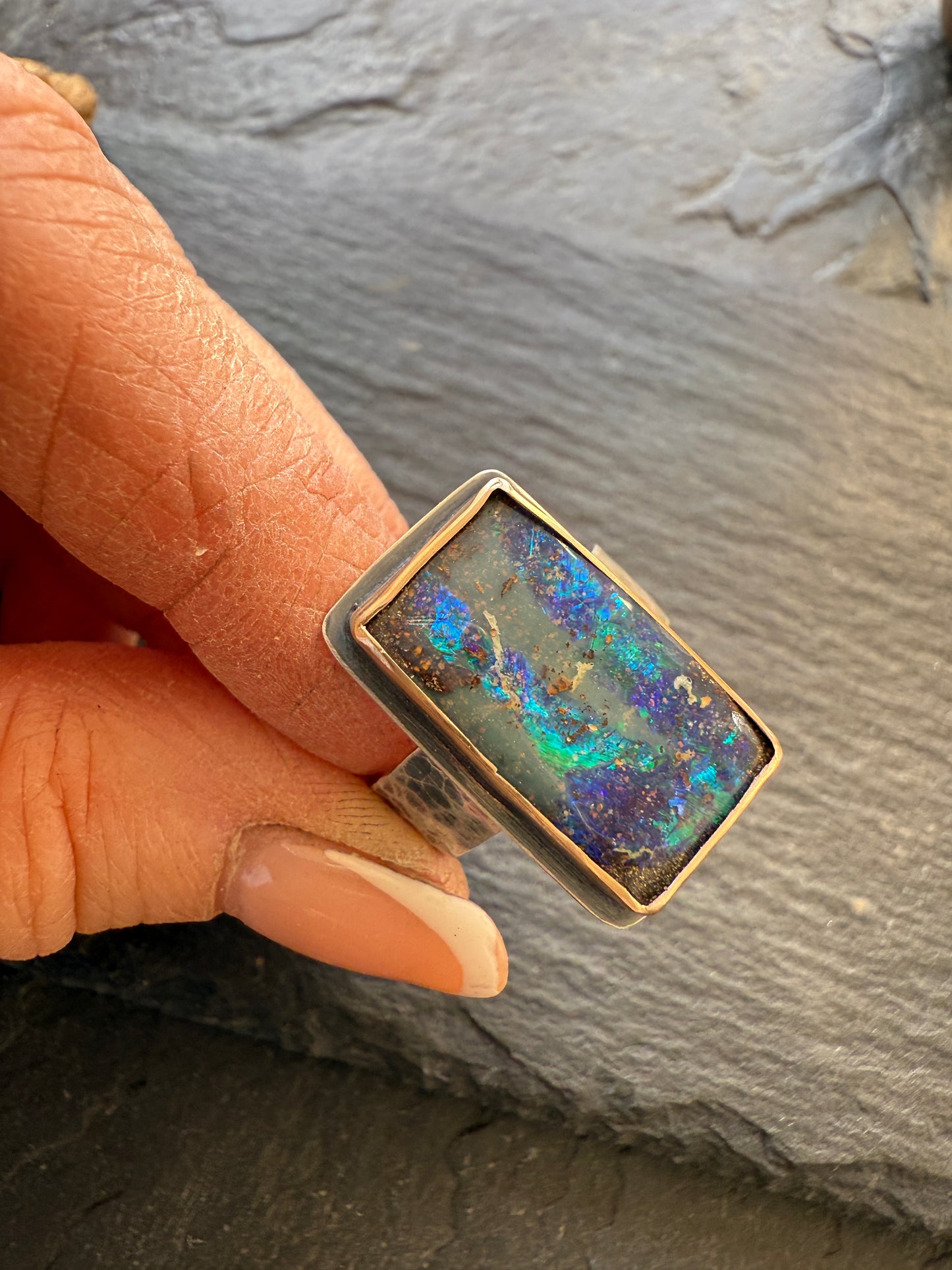 Blue Boulder Opal Ring 7 1/2